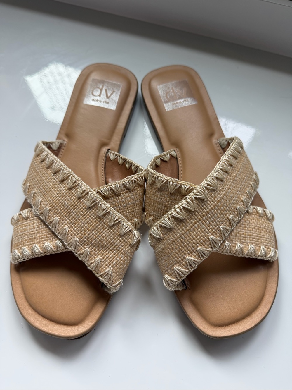 DV by Dolce Vita Beige Woven Crisscross Slip-On Sandals
